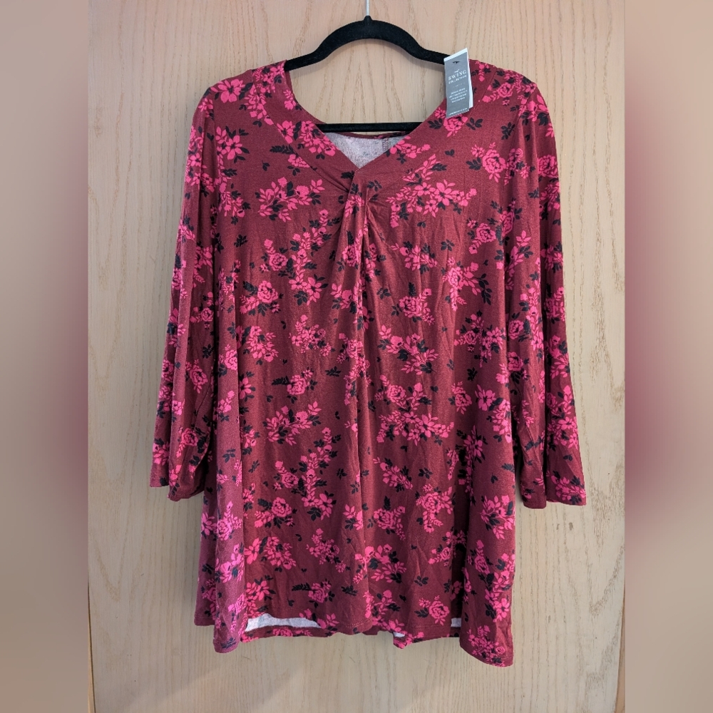 NWOT Lane Bryant Burgundy Swing Top with Pink Floral Print